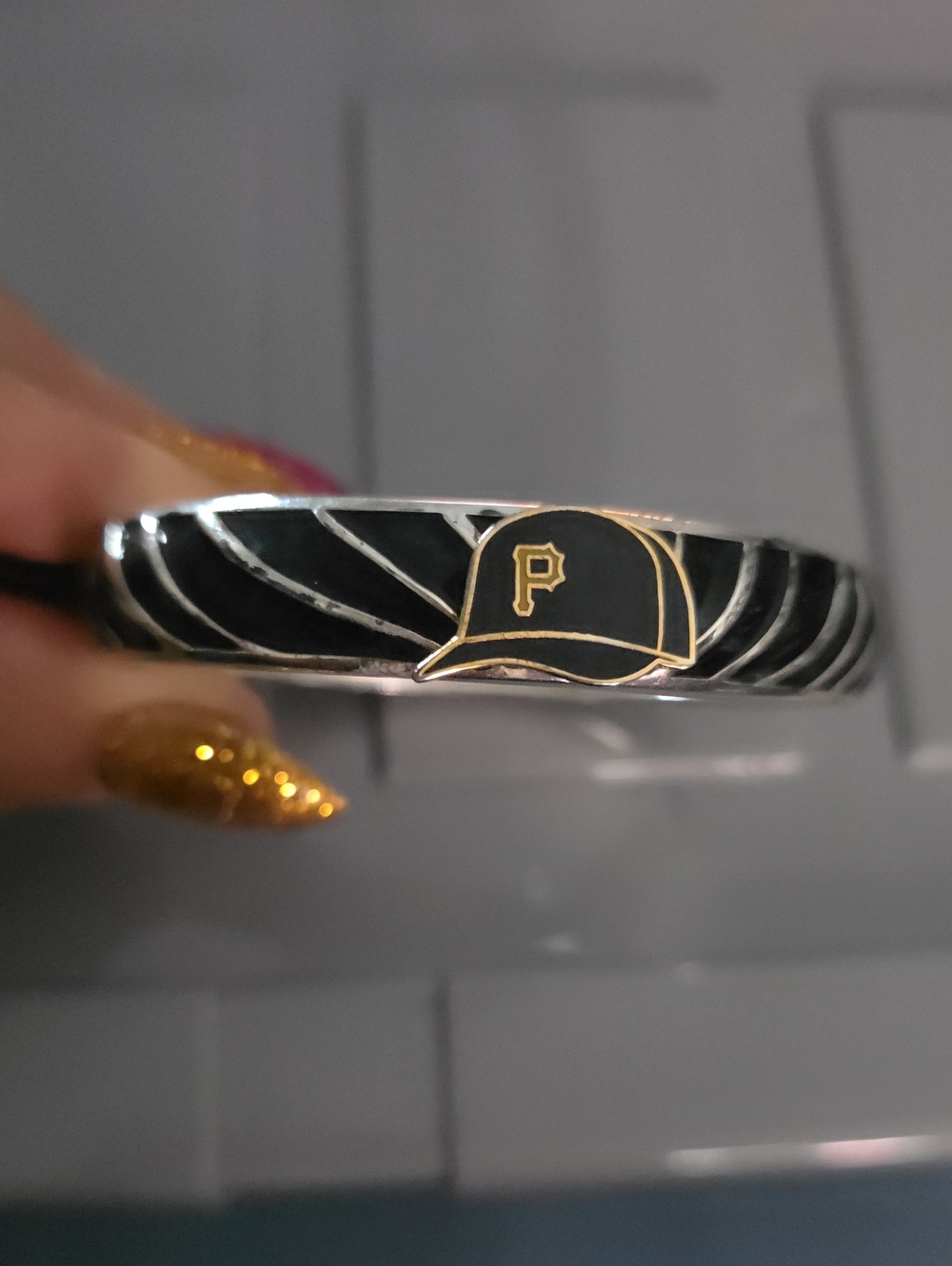 Source Unknown Black and Gold Baseball Cap Bangle Bracelet